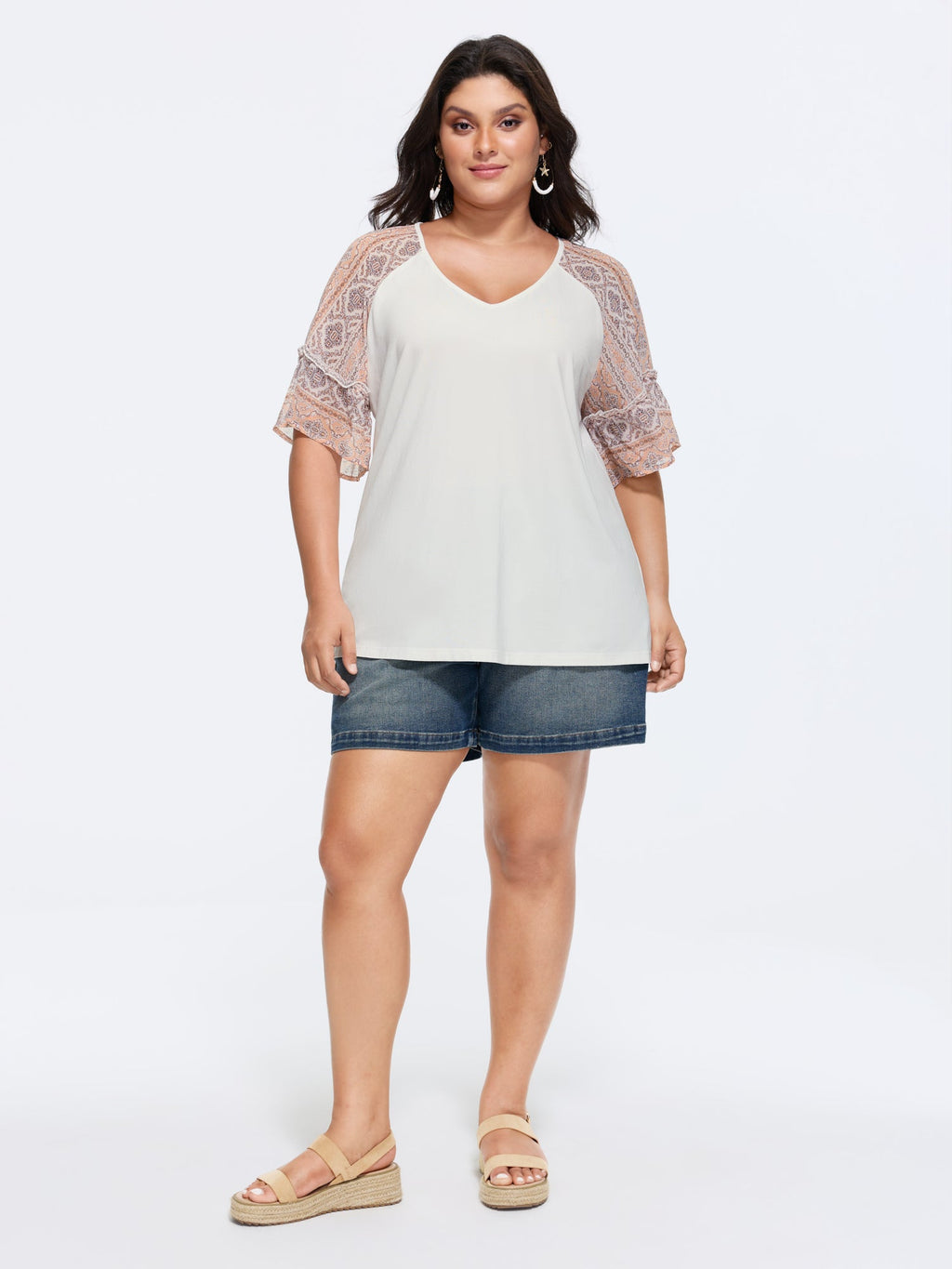 Boho Print Patchwork Raglan Sleeve T-shirt