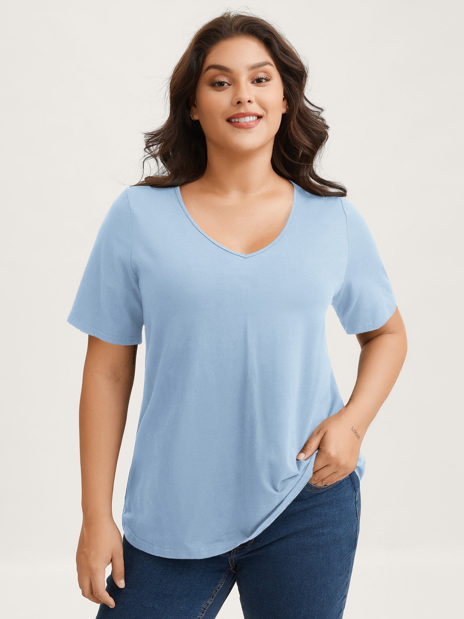Cotton V Neck Plain Basic T-shirt