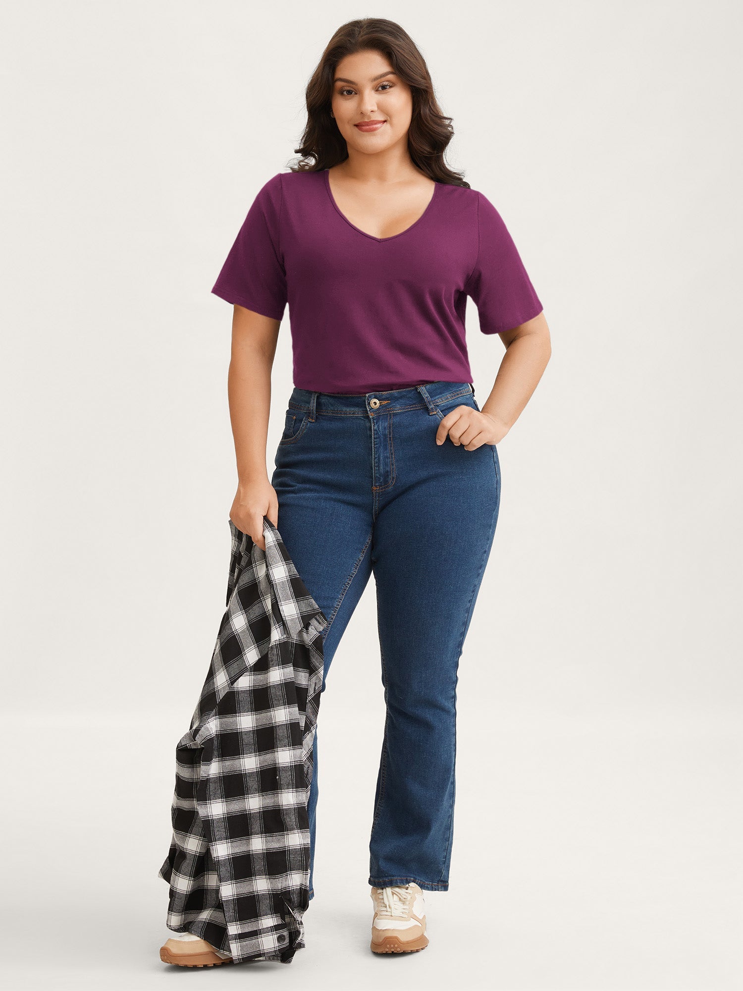 Cotton V Neck Plain Basic T-shirt