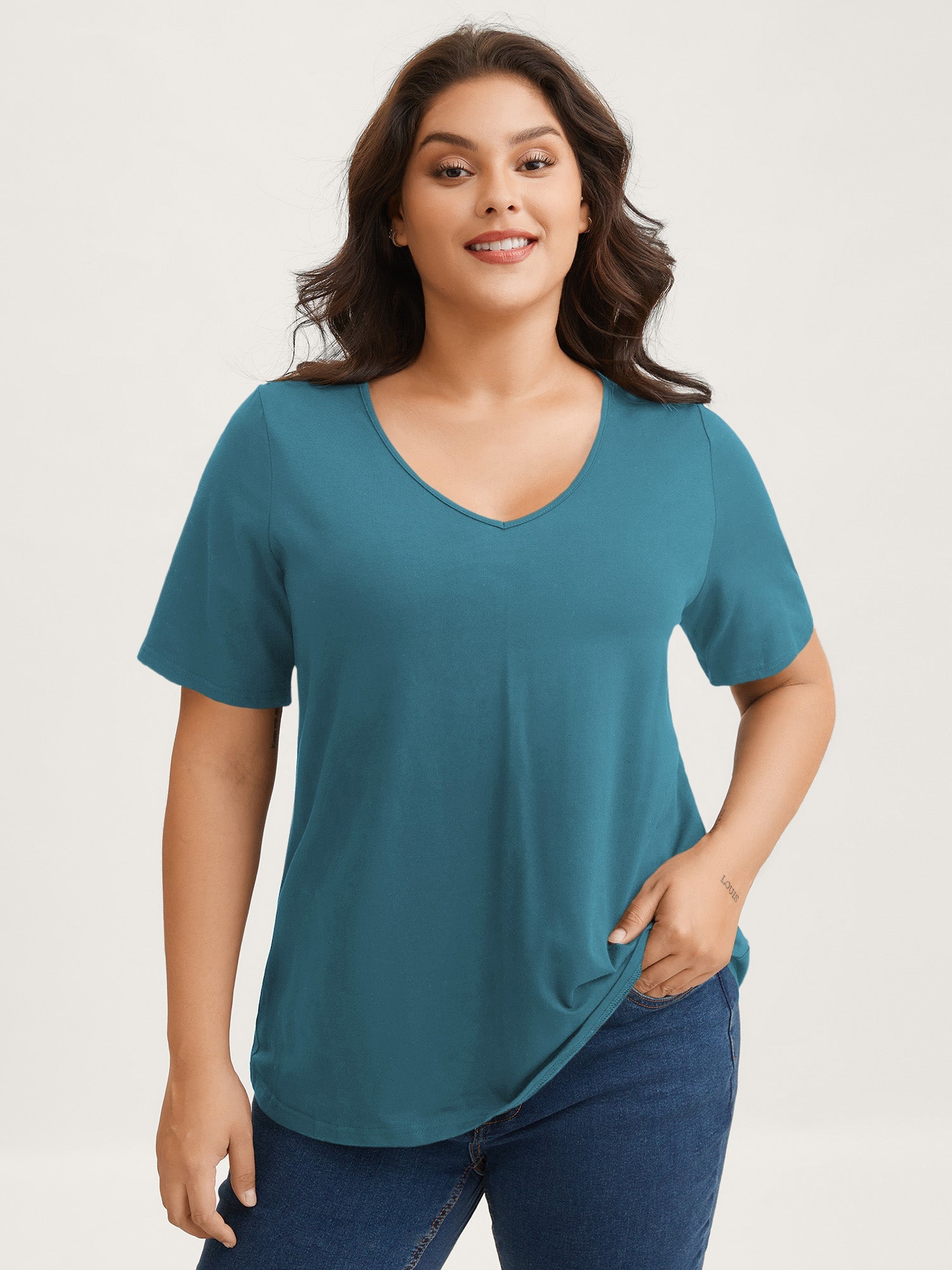 Cotton V Neck Plain Basic T-shirt