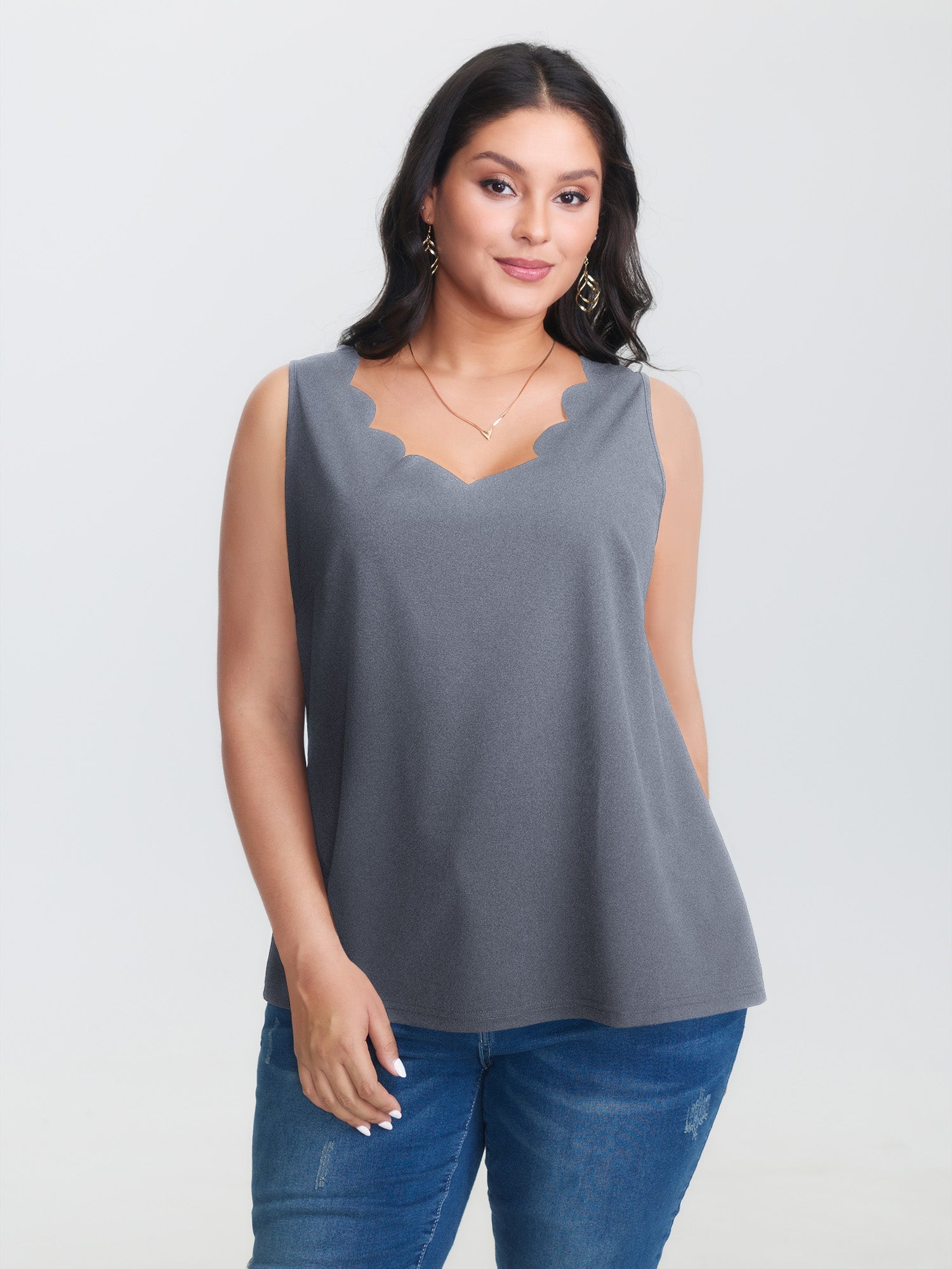Solid V Neck Laser Cut Tank Top