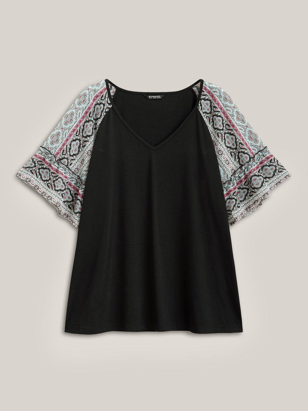 Boho Print Patchwork Raglan Sleeve T-shirt