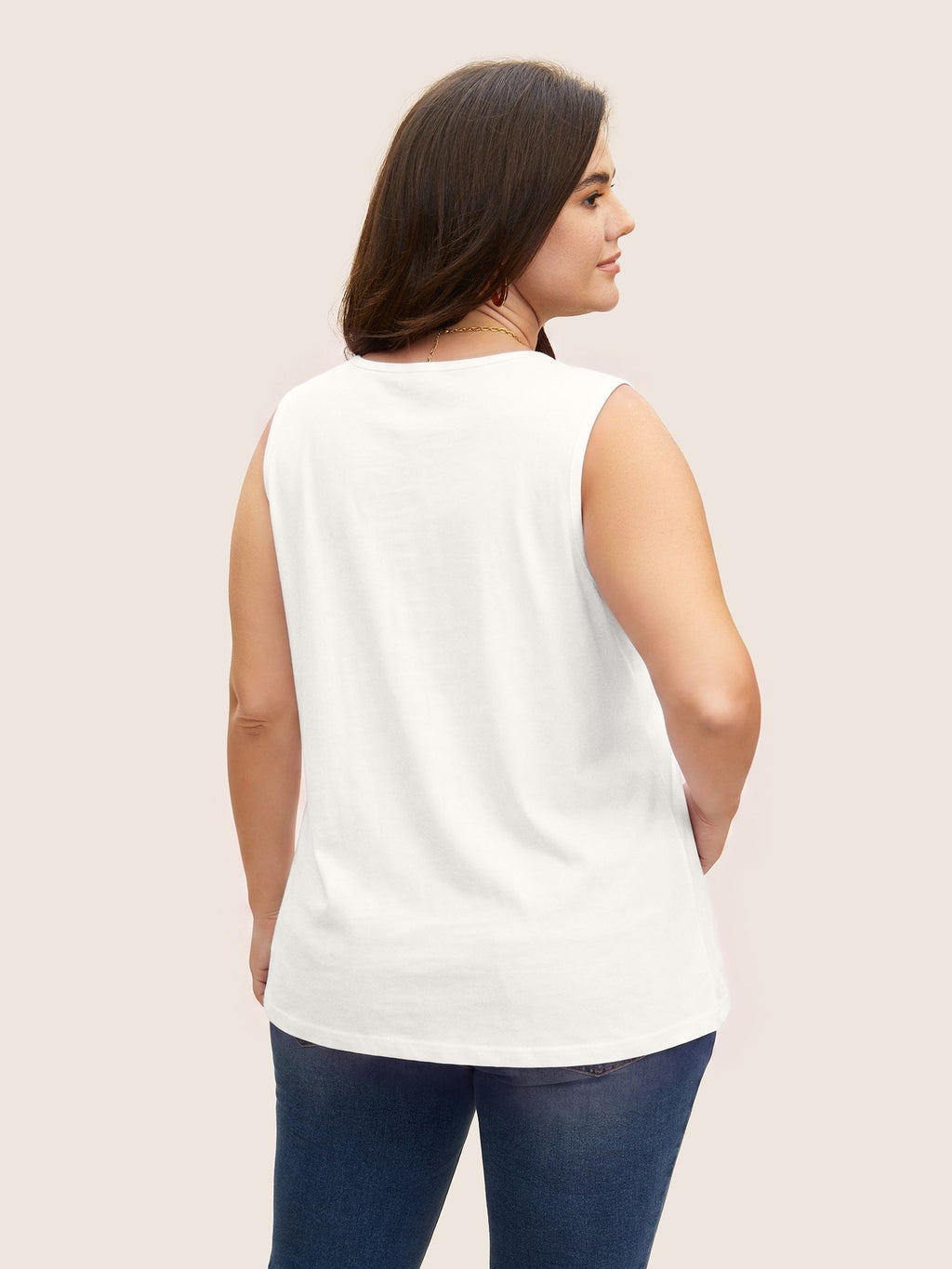 Heather Plicated Detail Square Neck Tank Top