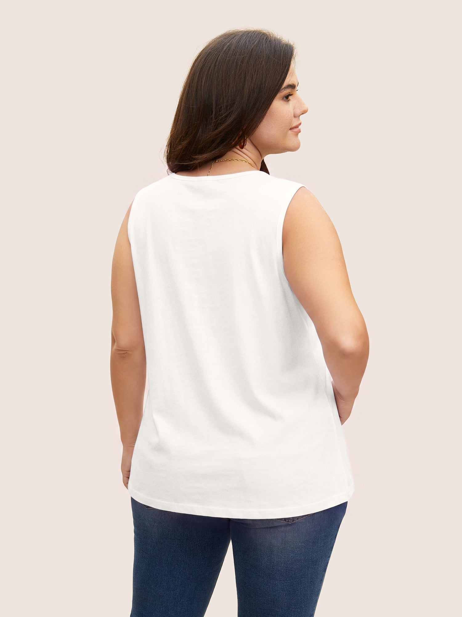 Heather Plicated Detail Square Neck Tank Top