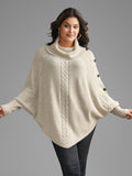 Turtleneck Cable Knit Asymmetrical Hem Pullover