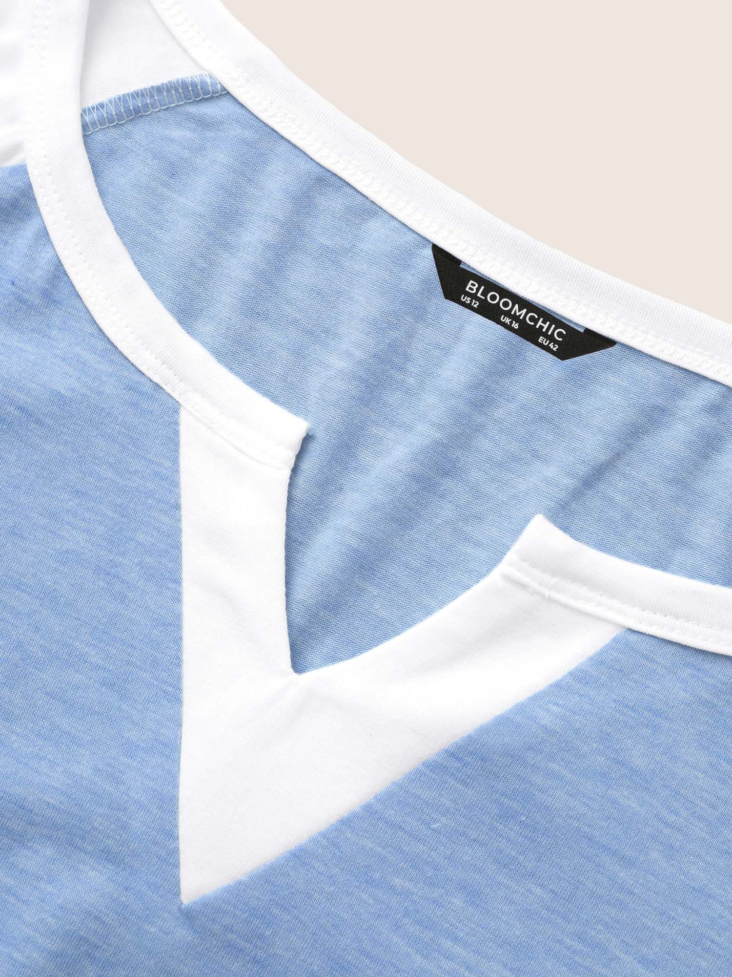 Colorblock Contrast Notched Raglan Sleeve T-shirt