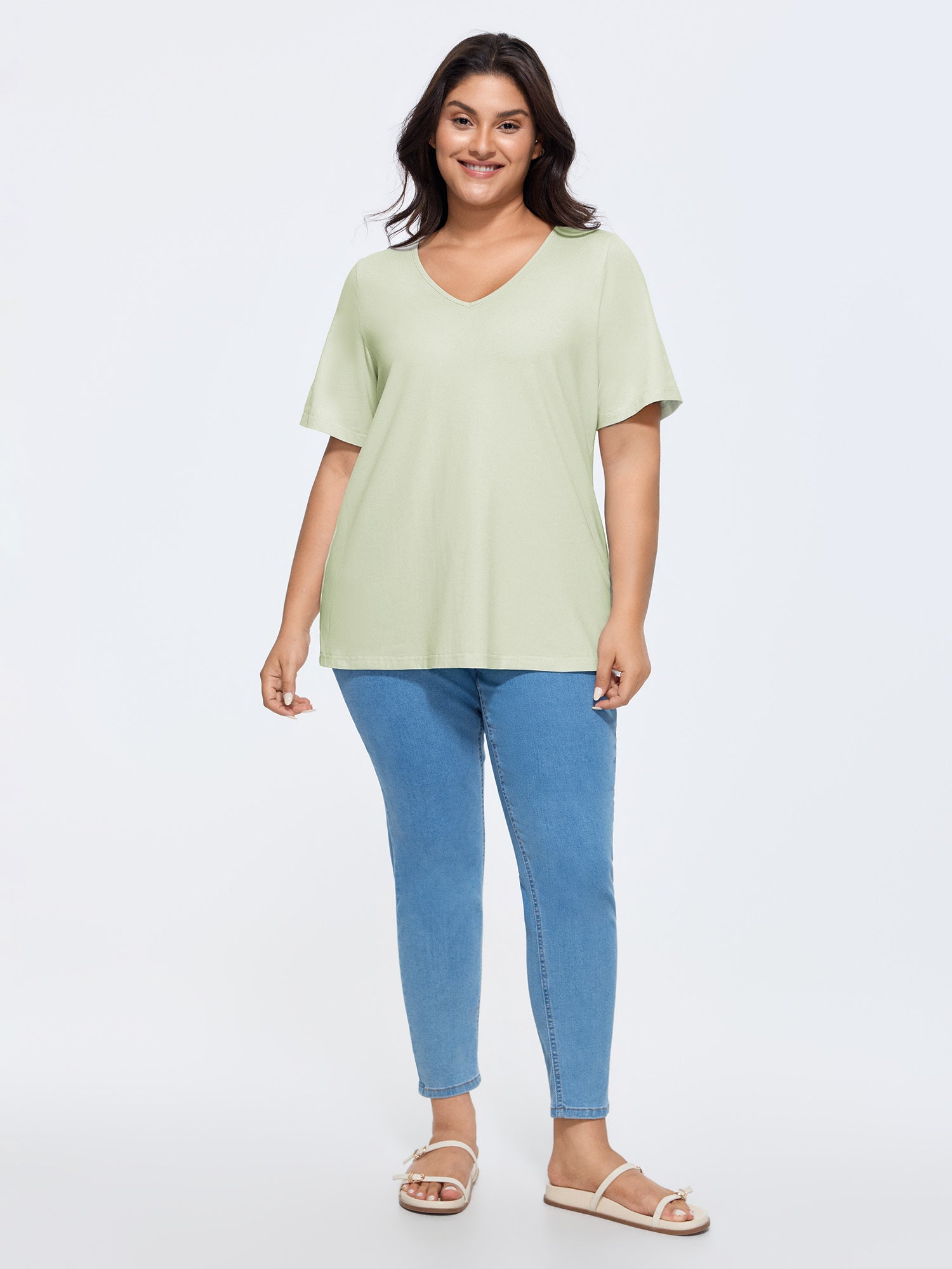 Cotton V Neck Plain Basic T-shirt