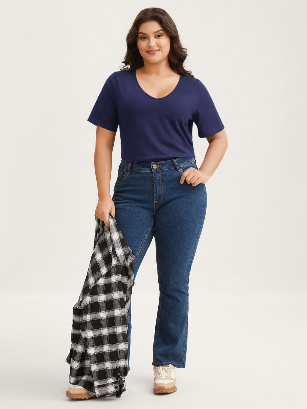 Cotton V Neck Plain Basic T-shirt