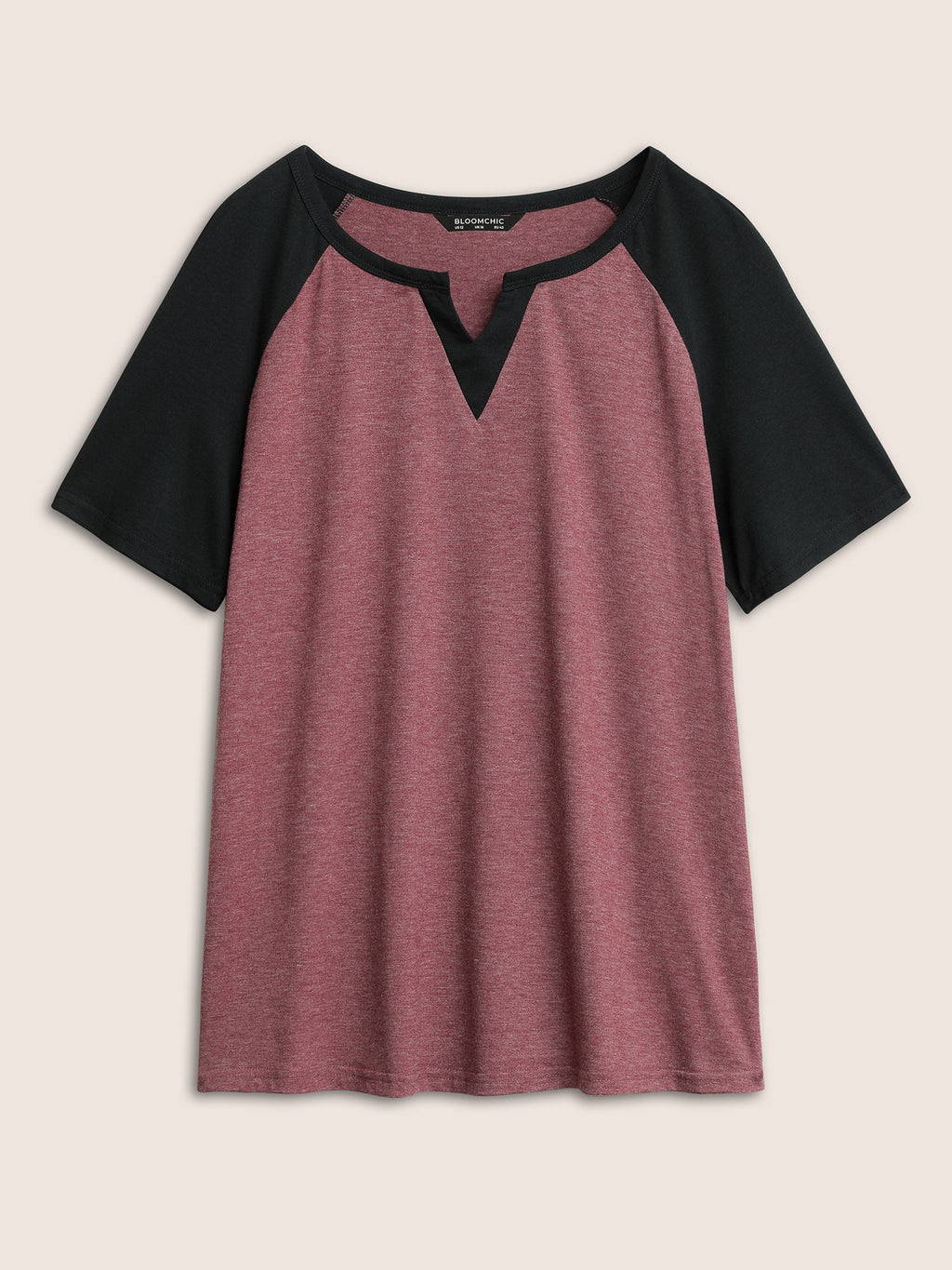 Colorblock Contrast Notched Raglan Sleeve T-shirt