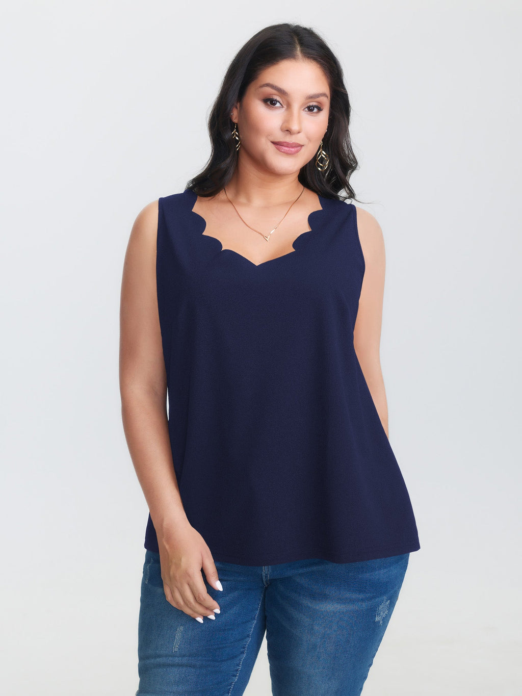 Solid V Neck Laser Cut Tank Top